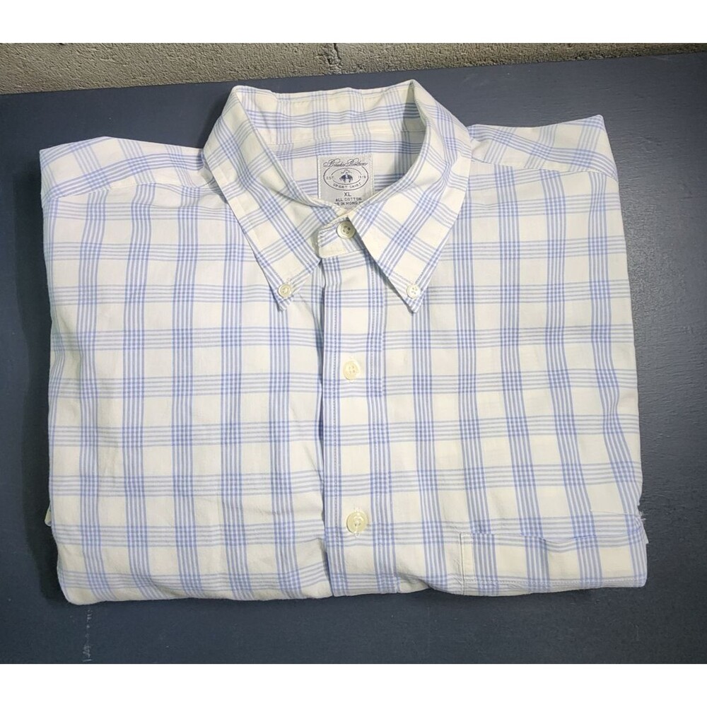 Brooks Brothers Long Sleeve Button Down Checked Men Shirt Blue Size XL